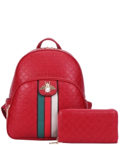 Queen Bee Stripe 2in1 Backpack Wallet Set CR-8650W RED
